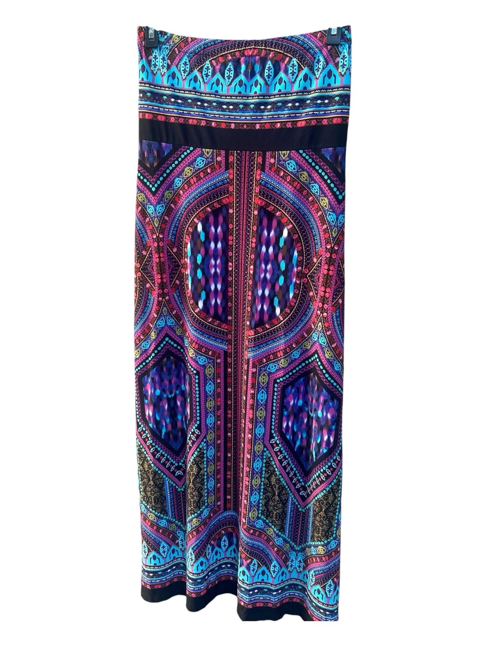 Prelude Strapless Maxi Dress in Turquoise & Purple Geometric Print size large